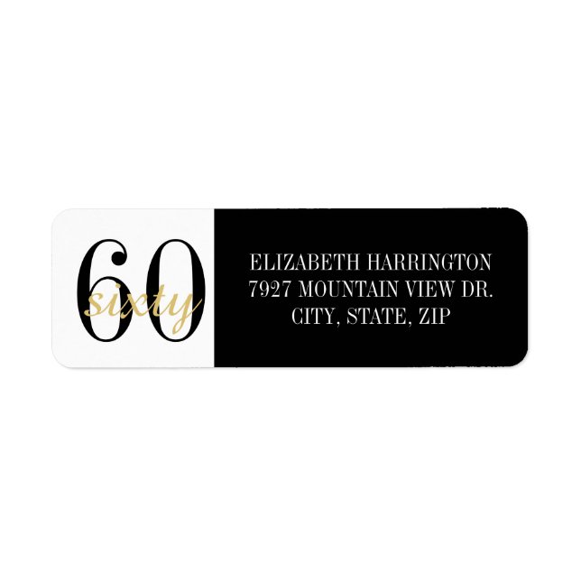 60-årsfest Fjäril Guld Returadress Etikett (Framsidan)