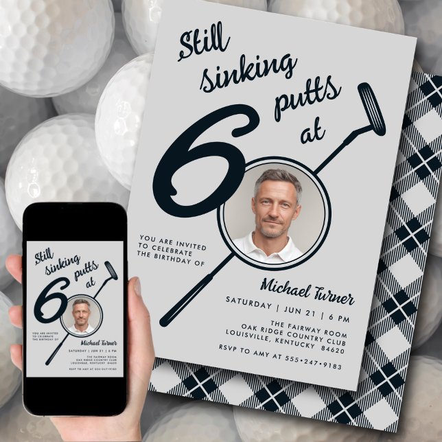 60-årsfest Modern golfputter Foto Svart Inbjudningar (Skapare uppladdad)