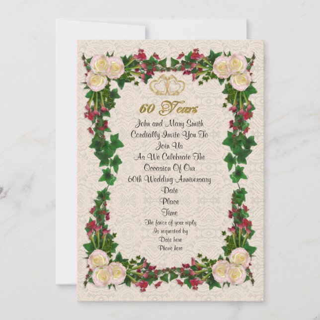60-årsfestinbjudan rosor inbjudningar (Framsida)