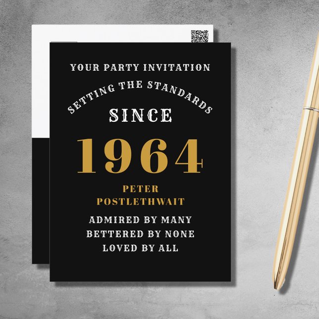 60-årsfirande 1964 Svart Guld Inbjudan (Elegant Black and Gold 60th Birthday Invitation - Create Your Own Personalized Design.)