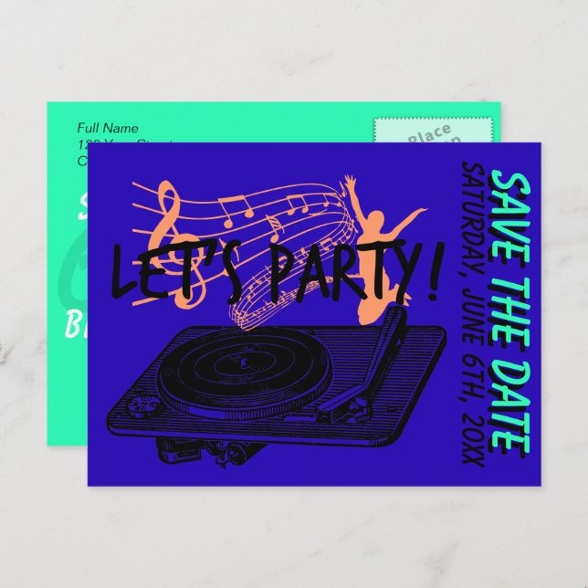 60-årsfirande 60-talet Låt oss festa Spara datumet Meddelande Vykort (Fram/baksida)