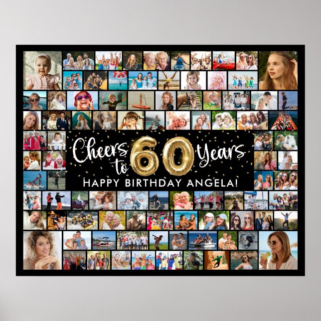 60-årsfirande 92 bilder svart guld Skål för år Poster (Framsidan)
