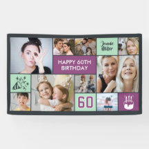 60-årsfirande Anpassad Fotokollage Lila Grön
