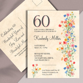 60-årsfirande Blommig Elegant Fest Inbjudan Vykort