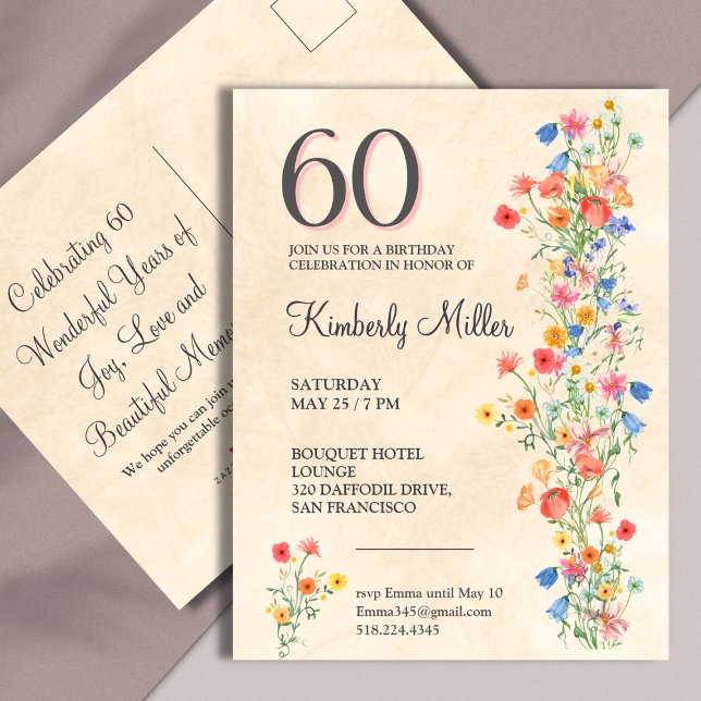 60-årsfirande Blommig Elegant Fest Inbjudan Vykort (Skapare uppladdad)