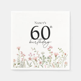 60-årsfirande Blommig Elegant Skrift Födelsedagsfe Pappersservett