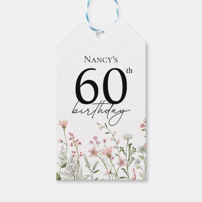 60-årsfirande Blommig Elegant Skrift  Presentetikett (Framsidan)