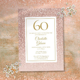 60-årsfirande Elegant Roséguld Glitter Inbjudningar