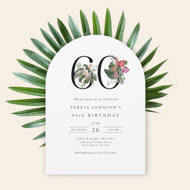 60-årsfirande Enkel Elegant Tropisk Blomma Inbjudningar (Available in both printed and instant download digital formats.)