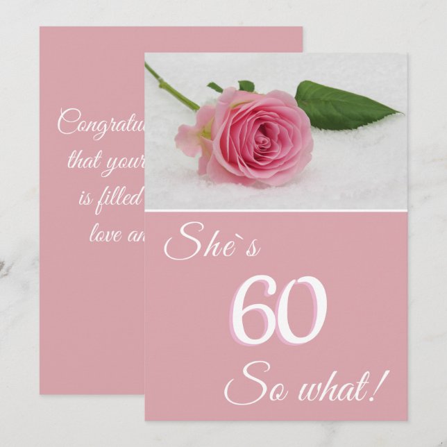 60-årsfirande för henne Rosa Ros Motiverande Kort (Fram/baksida)