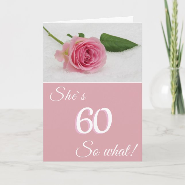60-årsfirande för henne Rosa ros Rolig motiverande Kort (Framsida)