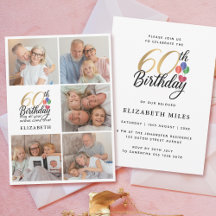 60-årsfirande fotokollage med guldskrift typografi