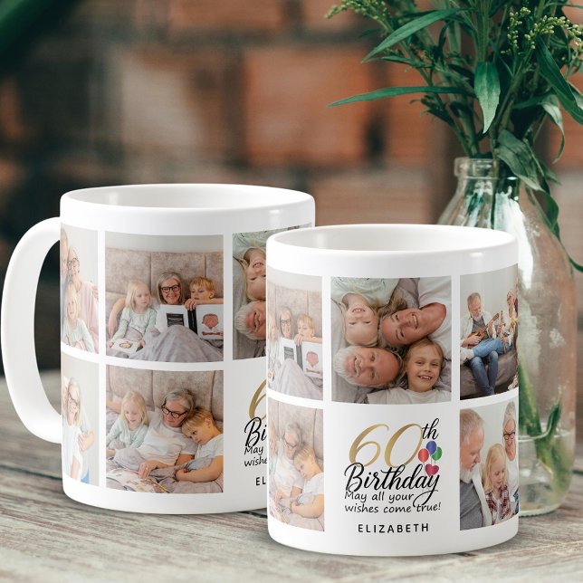 60-årsfirande Fotokollage Script Typografi Guld Kaffemugg (Skapare uppladdad)
