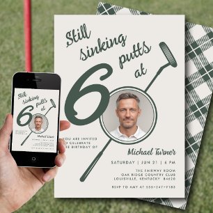 60-årsfirande fotomodern golfputtergrön inbjudningar