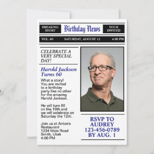 60-årsfirande framsida tidning födelsedag inbjudningar