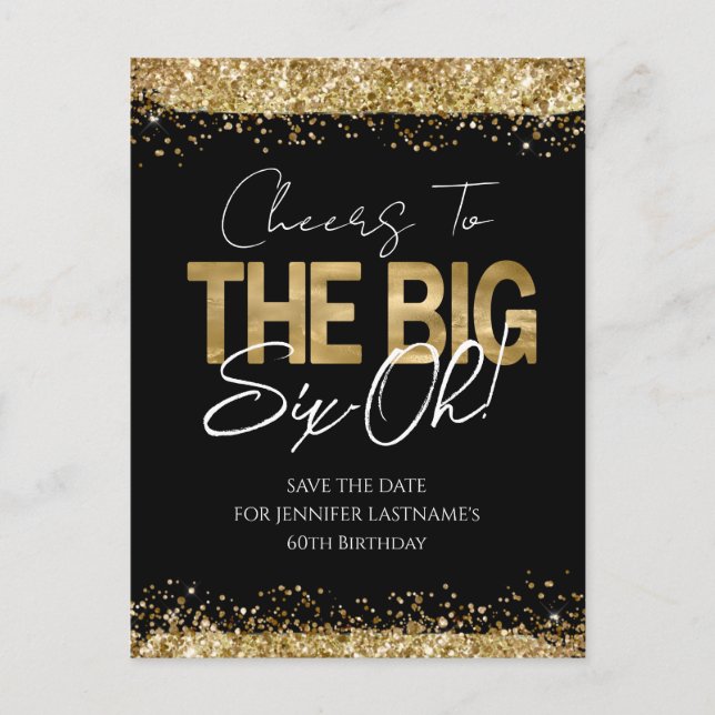 60-årsfirande Guld Svart Save the Date Postkort Vykort (Framsida)