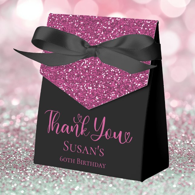 60-årsfirande Hot Pink Glitter Svart Tack Presentaskar (Skapare uppladdad)
