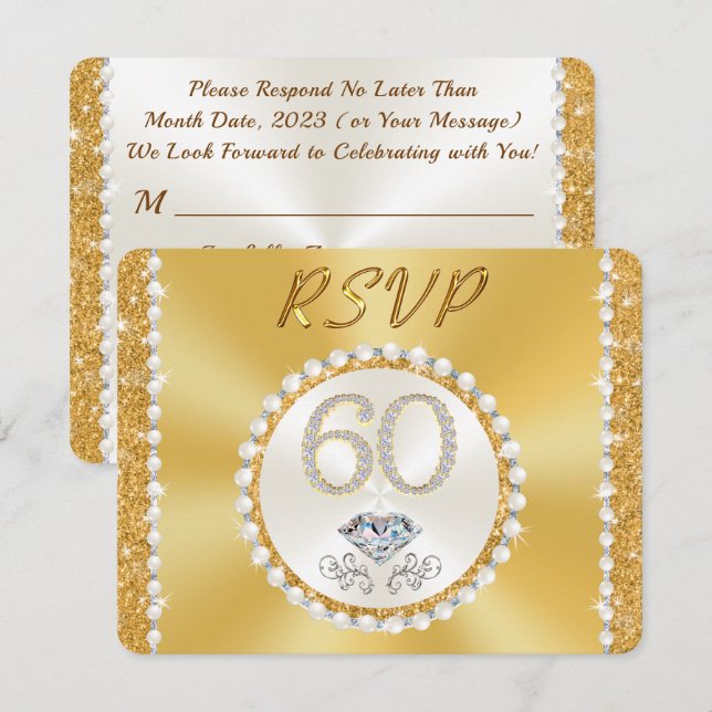 60-årsfirande Inbjudan, RSVP med meny eller Inbjudningar (Fram/baksida)