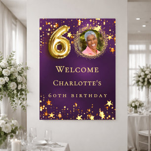 60-årsfirande lila guldstjärnor foto välkommen poster