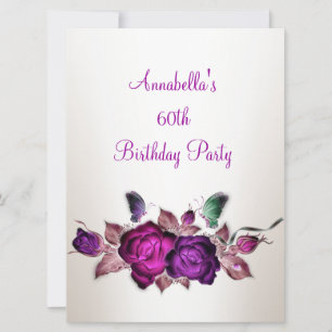 60-årsfirande Mauve Rosa Rosor Blommig Konst 3 Inbjudningar