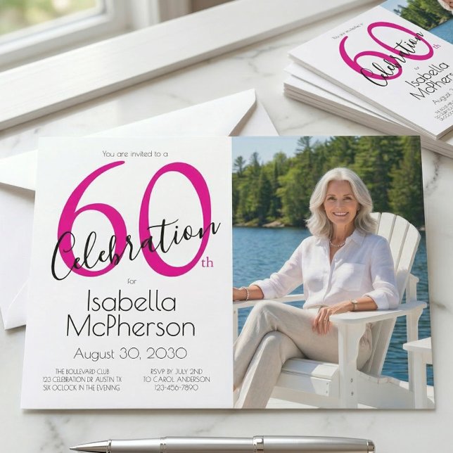 60-årsfirande Minimalt Rosa 60-årsdag Inbjudningar (Skapare uppladdad)