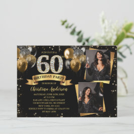 60-årsfirande Moderna Guld Glitter Ballonger 2 Fot Inbjudningar