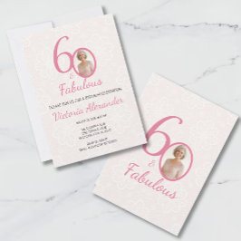 60-årsfirande Rosa Blommig Fotofirande Inbjudningar