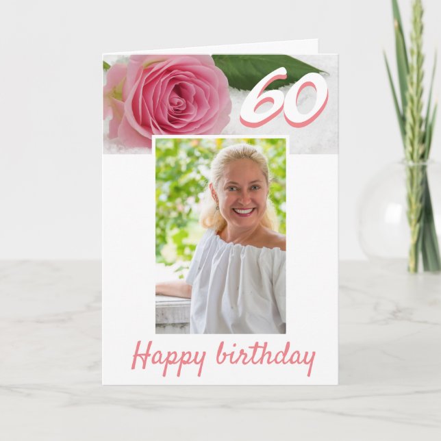 60-årsfirande Rosa Ros Blomma Foto Kort (Framsida)