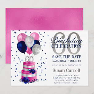 60-årsfirande Rosa Tårta Save The Date-inbjudan Inbjudningar