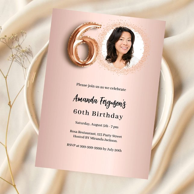 60-årsfirande rose gold foto inbjudningar (Skapare uppladdad)