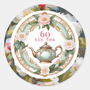 60-årsfirande Tea Lover Tekanna Blad Blommig Runt Klistermärke