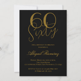 60-årsfirande typografi foto svart & guld inbjudningar