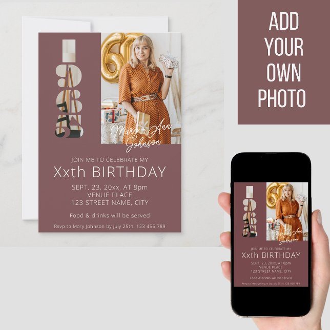 60-årsfoto, född 1965, burgundröd inbjudningar (Skapare uppladdad)