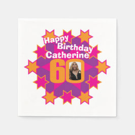 60-årsfoto och namn rosa stjärna pappersservett
