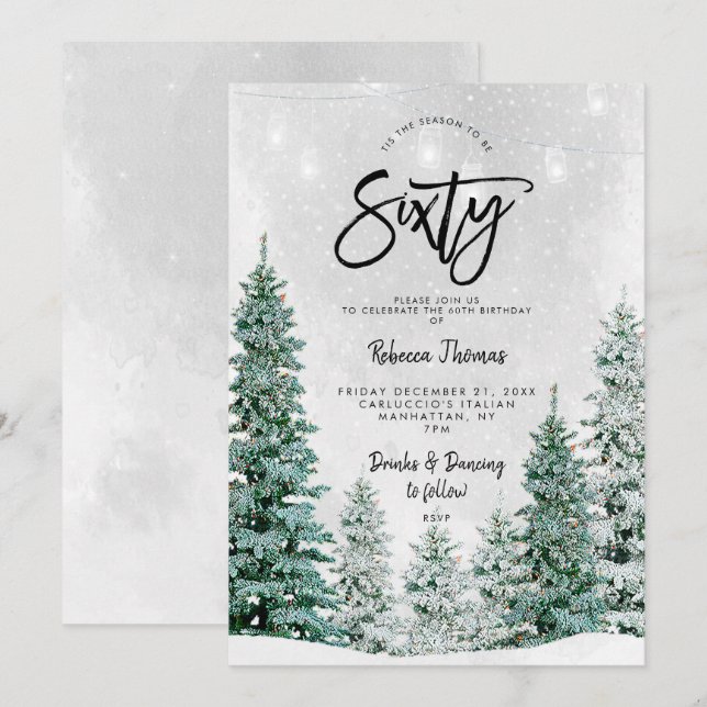 60-årsinbjudan för vintertid träd inbjudningar (Fram/baksida)