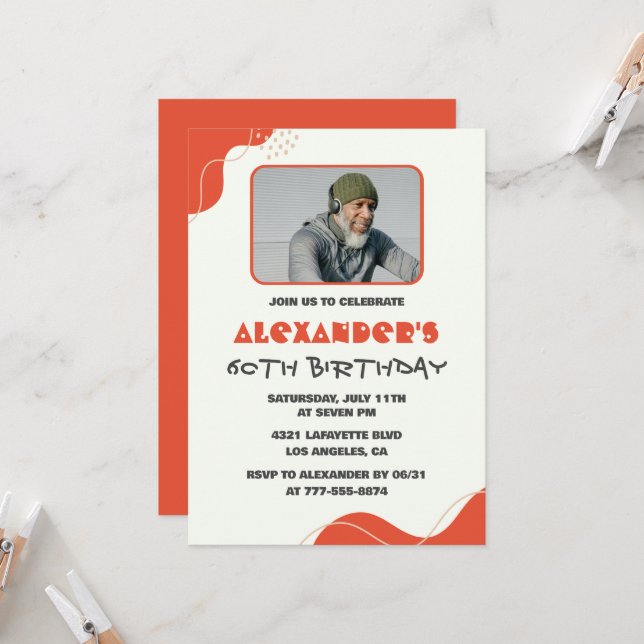 60-årsinbjudningar Manar Red Simple Photo Inbjudningar (Fram/Back In Situ)