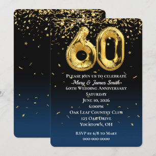 60-årsjubiléet Guld Balloons Confetti-inbjudan Inbjudningar