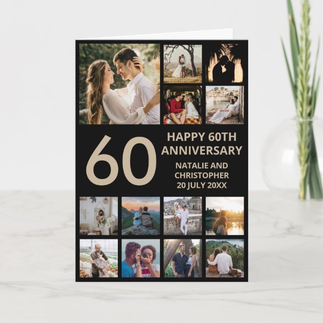 60-årsjubileum 13 Photo Collage Black och Guld Kort (Framsida)