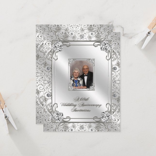 60-årsjubileum för bröllopet Foto Inbjudningskort (Fram/Back In Situ)