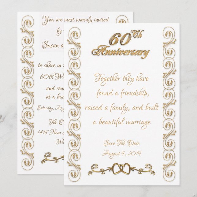 60-årsjubileum för bröllopet inbjudningar (Fram/baksida)