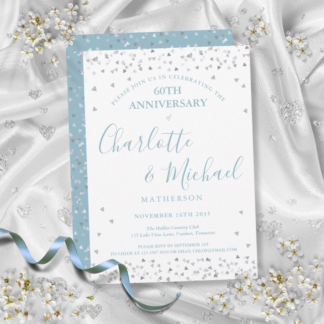 60-årsjubileum för hjärtans konfetti-signatur inbjudningar (60th Wedding Anniversary Hearts Confetti Signature Invitation)
