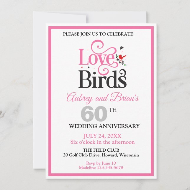 60-årsjubileum Love birds Personlig Inbjudningar (Framsida)