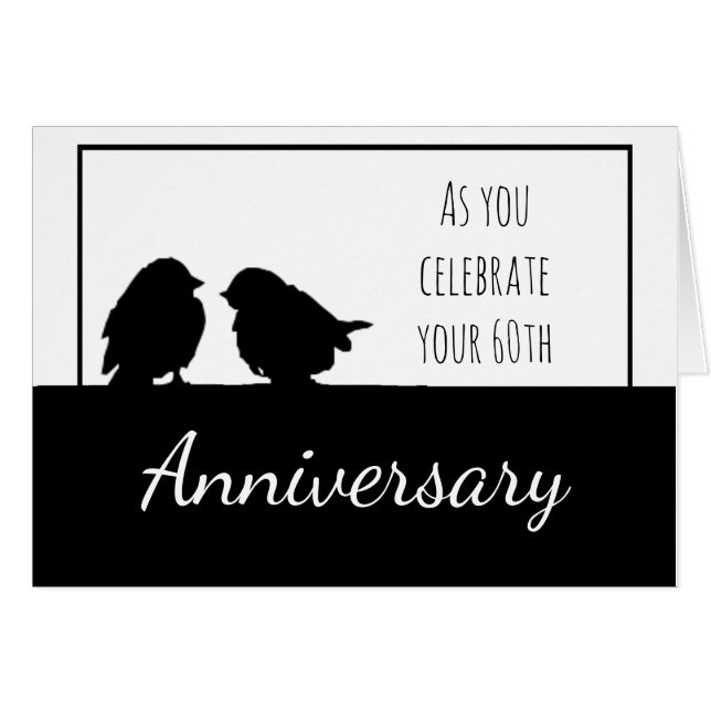 60-årsjubileum Romantic Cute Birds par Hälsningskort (Framsidan Horizontal)