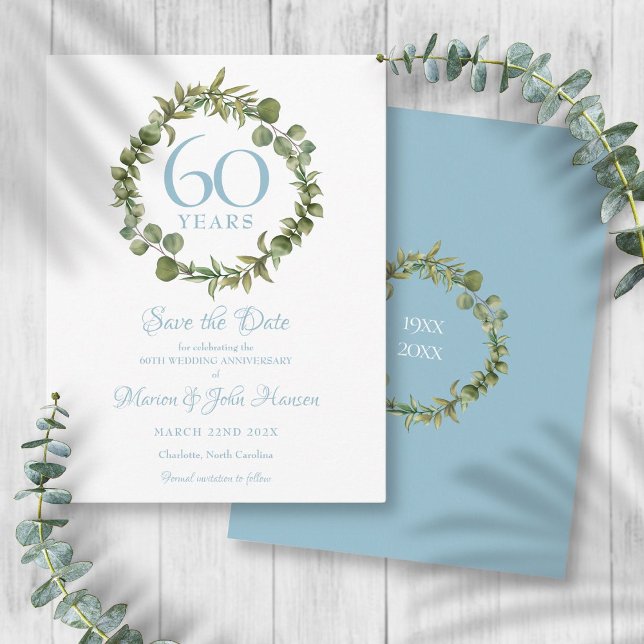 60-årsjubileum Spara datum Grönska Blommig Vykort (60th Anniversary Save the Date Greenery Floral Postcard)