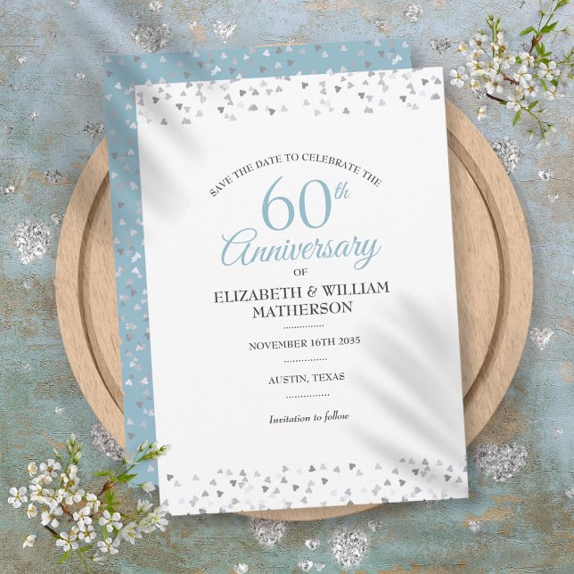 60-årsjubileum Spara datum Hjärtor Konfetti  Inbjudningar (60th Anniversary Save the Date Hearts Confetti Invitation)