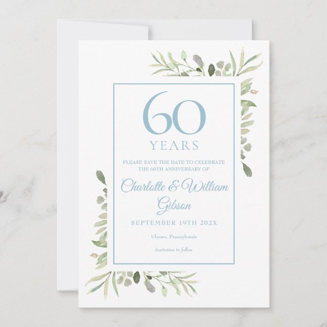 60-årsjubileum Spara datum Vattenfärg Blommor Datumet (Framsida)