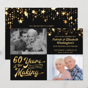 60-årsjubileum Then & Now Bilder Svart och Guld Inbjudningar