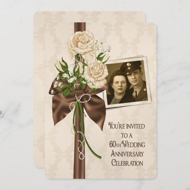 60-årsjubileumsrosor för bröllop inbjudningar (Fram/baksida)