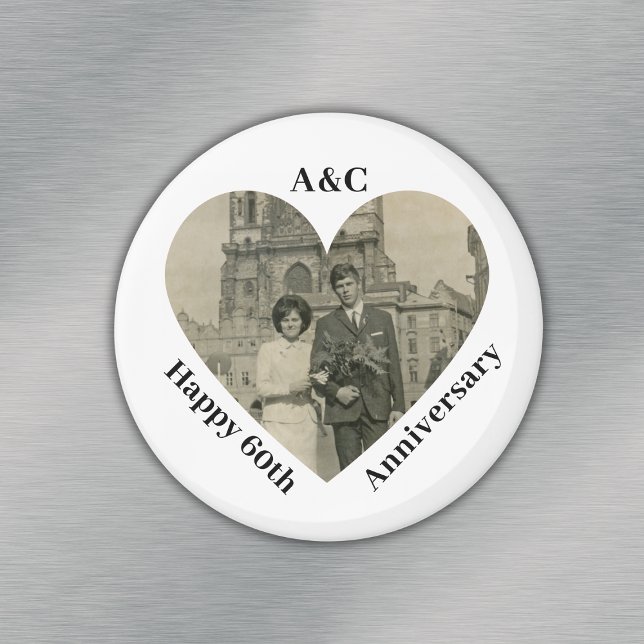 60 Bröllop-årsdagen Ett par Keepsaké Heart Photo Magnet (60 Wedding Anniversary Couple Keepsake Heart Photo Magnet
)