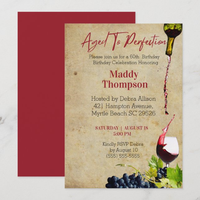 60:e Åldrasen till Perfection Vin Birthday Firatio Inbjudningar (Fram/baksida)